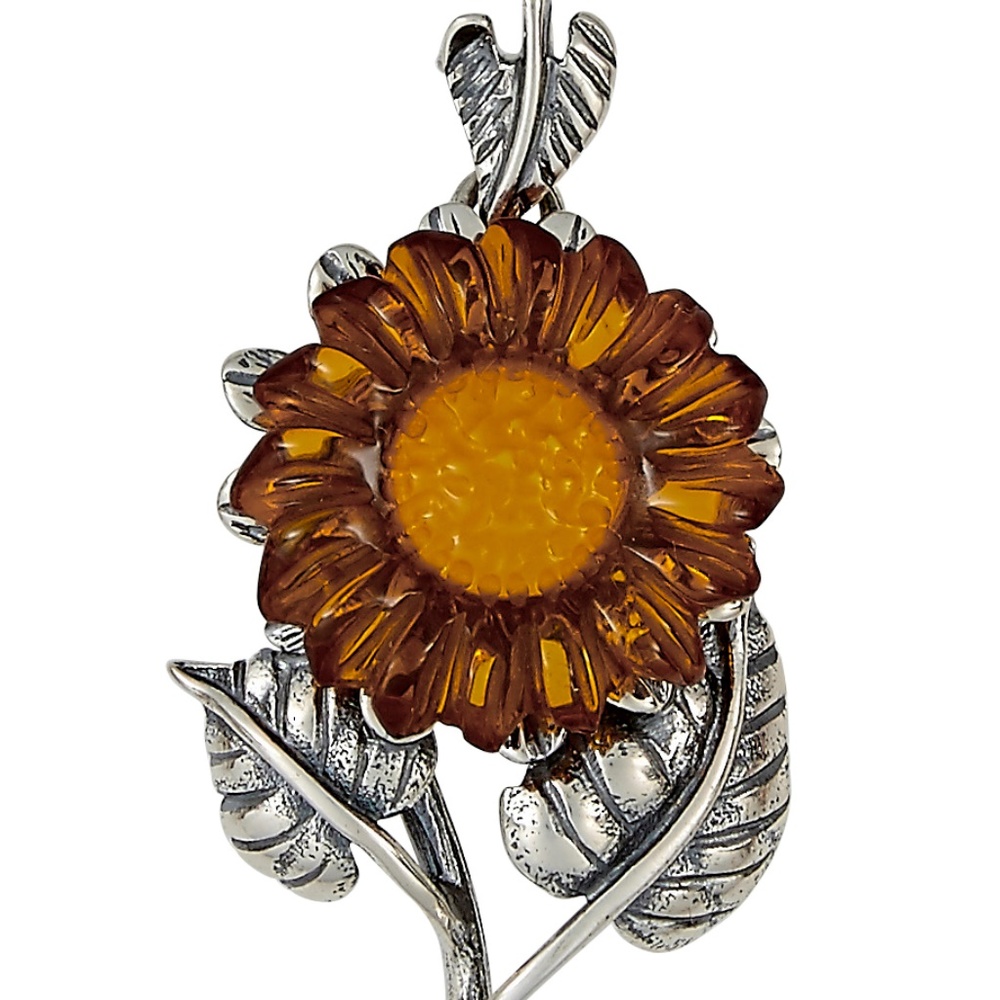 Baltic Amber honey flower oxidized pendant